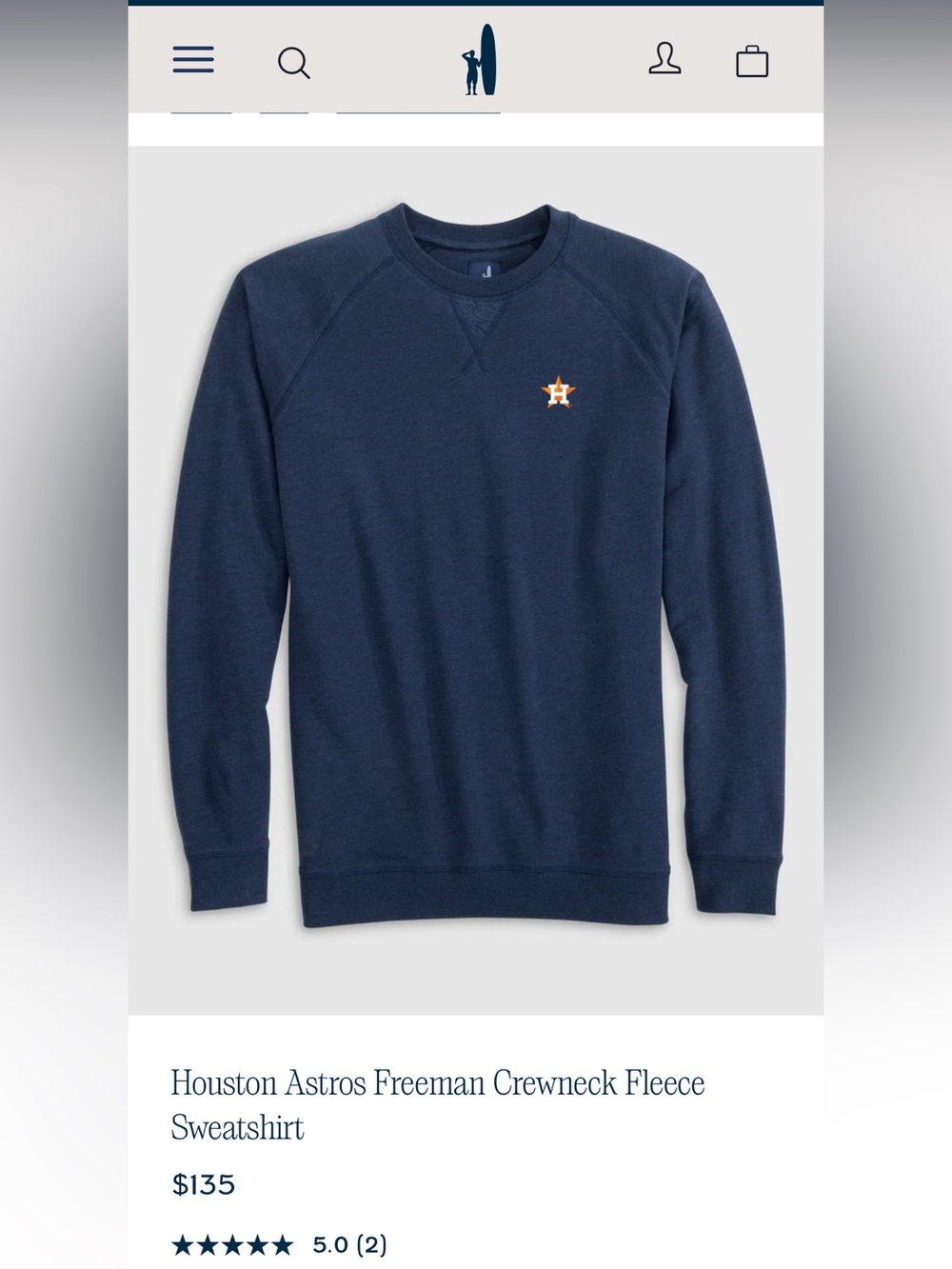 NWT Houston Astros Johnnie-O Crewneck Fleece Navy Sweatshirt (L)